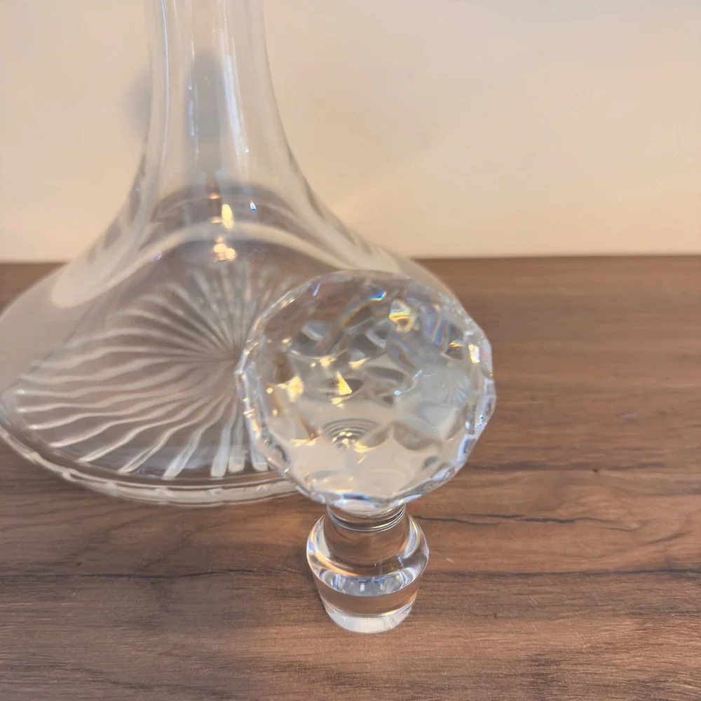 Atlantis Full Lead Crystal Ship's Decanter Portugal Vintage Ball Stopper Barware
